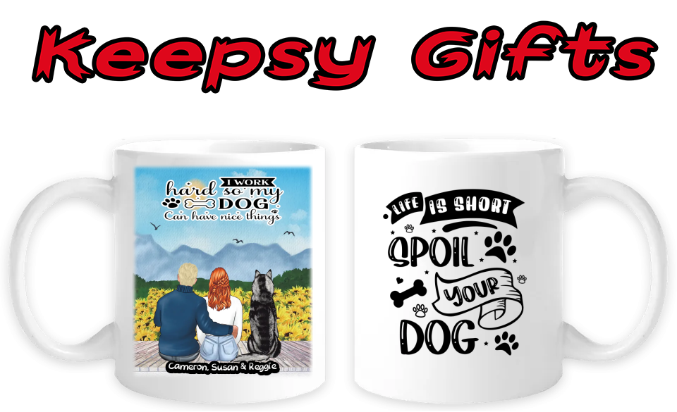 Couple & One Dog 11oz Personalised Mugs (Move couple closer to dog) Right-Side Quote