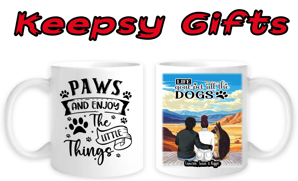Couple & One Dog 11oz Personalised Mugs (Move couple closer to dog) Left-Side Quote