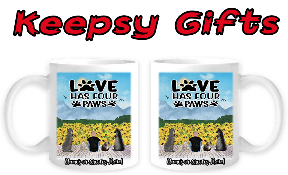 Man & Up To Four Cats or Dogs 11oz Personalised Mugs