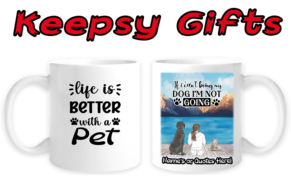 Woman & Up To Four Cats or Dogs 11oz Personalised Mugs - Left-Side Quote