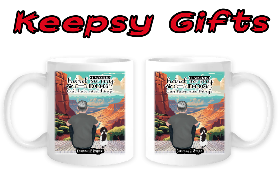 Man & One Dog 11oz Personalised Mugs (Move man closer to dog)