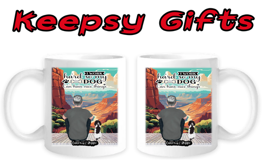 Man & One Dog 11oz Personalised Mugs (Move man closer to dog)