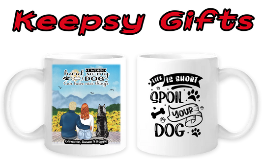 Couple & One Dog 11oz Personalised Mugs (Move couple closer to dog) Right-Side Quote