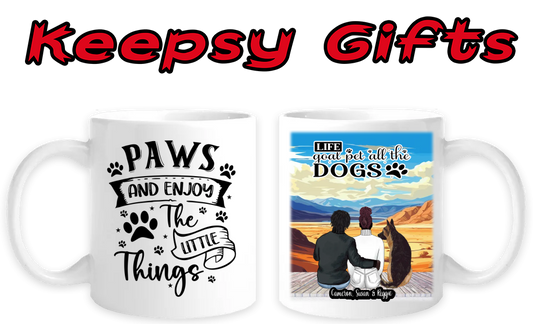 Couple & One Dog 11oz Personalised Mugs (Move couple closer to dog) Left-Side Quote
