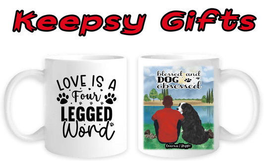 Man & One Dog 11oz Personalised Mugs (Move man closer to dog) Left-Side Quote