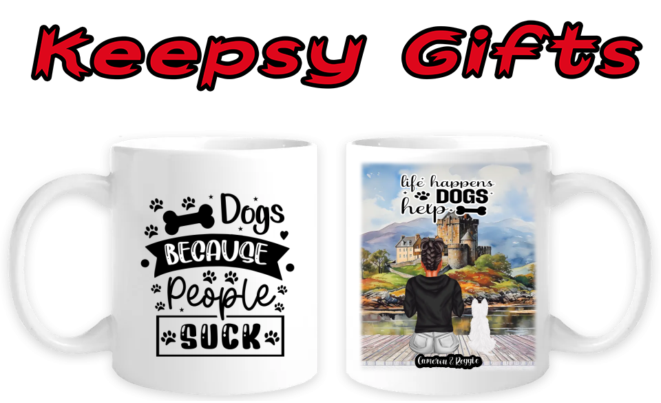 Woman & One Dog 11oz Personalised Mugs (Move woman closer to dog) Left-Side Quote