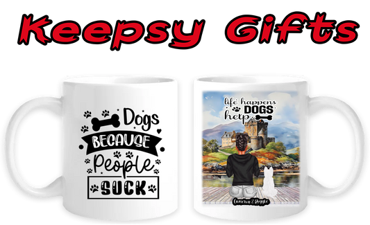 Woman & One Dog 11oz Personalised Mugs (Move woman closer to dog) Left-Side Quote