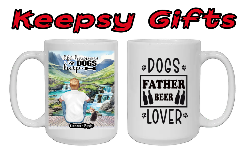 Man & One Dog 15oz Personalised Mugs (Move man closer to dog) Right-Side Quote