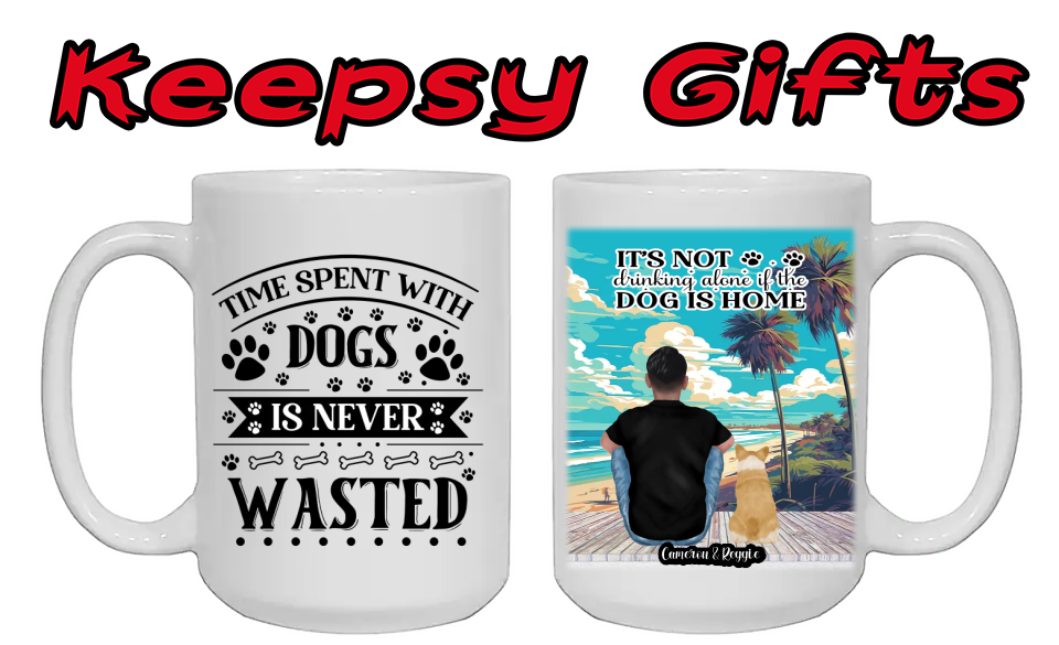 Man & One Dog 15oz Personalised Mugs (Move man closer to dog) Left-Side Quote