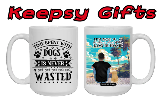 Man & One Dog 15oz Personalised Mugs (Move man closer to dog) Left-Side Quote