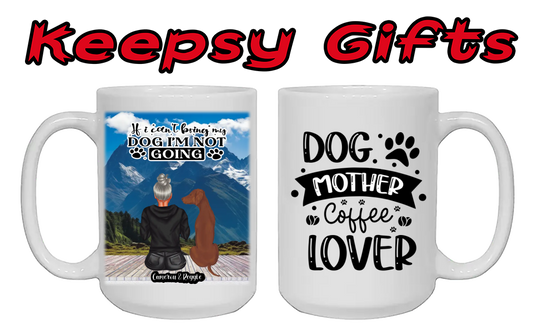 Woman & One Dog 15oz Personalised Mugs (Move woman closer to dog) Right-Side Quote