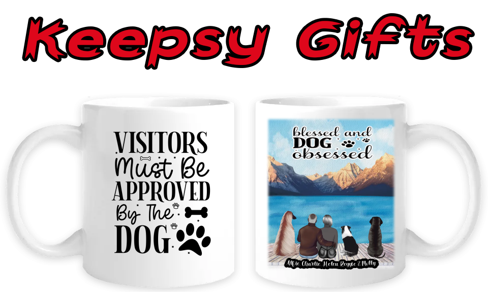 Couple & Three Dogs 11oz Personalised Mugs - Left-Side Quote