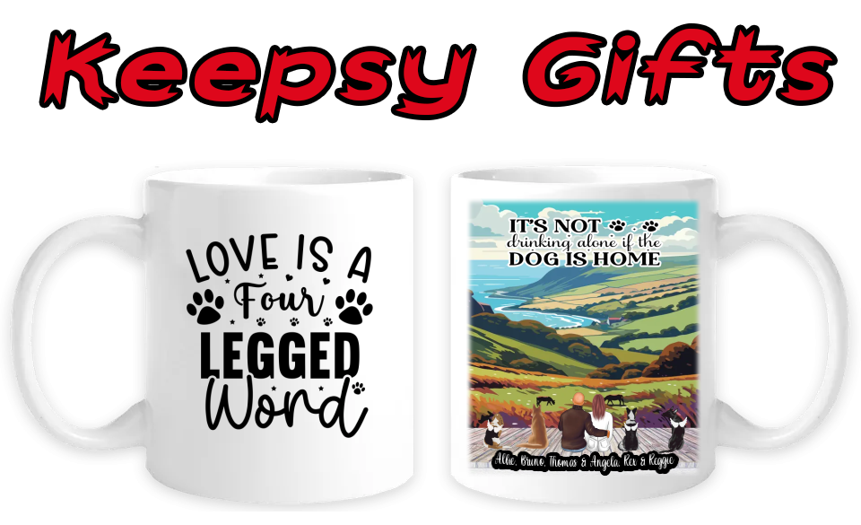 Couple & Four Dogs 11oz Personalised Mugs - Left-Side Quote