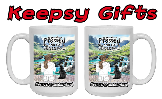 Woman & Up To Four Cats 15oz Personalised Mugs