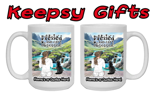 Woman & Up To Four Cats 15oz Personalised Mugs