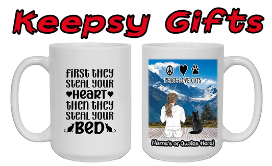 Woman & Up To Four Cats 15oz Personalised Mugs - Left-Side Quote